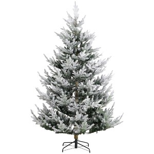 HOMCOM 7.5 FEET Artificial Christmas Tree, Pine Hinged Xmas Tree with 1218 Realistic Branches, Steel Base, Auto Open, Green - 1 of 4