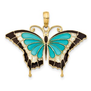 Black Bow Jewelry 14k Yellow Gold & Aqua Translucent Acrylic Butterfly Pendant, 30mm - 1 of 4