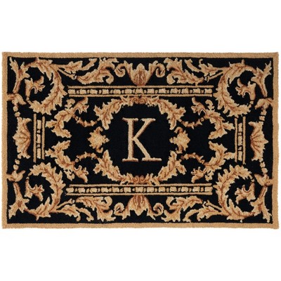 Monogram MON219 Hand Hooked Outdoor Door Mat - Black - 2'6"x4' - Safavieh
