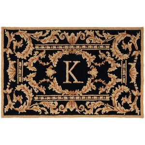 Monogram MON219 Hand Hooked Outdoor Door Mat - Black - 2'6"x4' - Safavieh - 1 of 2