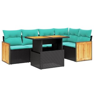 vidaXL 6 Piece Patio Sofa Set with Cushions - Black Poly Rattan without Storage - 1 of 4