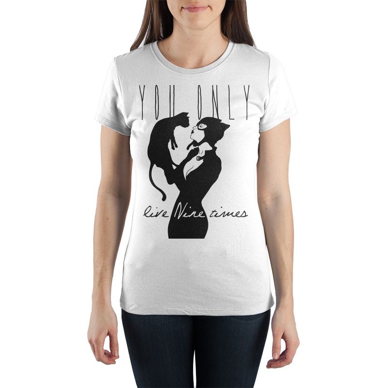 Selina Kyle Cat Woman You Only Live Nine Times Men's White T-Shirt Tee Shirt, 1 of 2