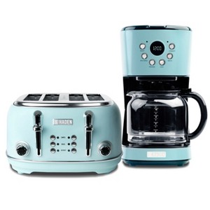 Haden 12 Cup Programmable Drip Coffee Maker Coffee Machine Bundled with Heritage 4 Slice Wide Slot Stainless Steel Toaster, Turquoise & Chrome - 1 of 4