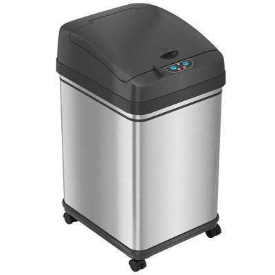 iTouchless Rolling Sensor Kitchen Trash Can with Wheels, Pet Lock, and AbsorbX Odor Filter 8 Gallon Silver Stainless Steel
