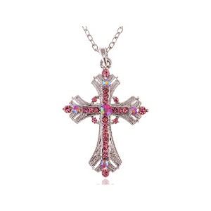 Alilang Vintage-Inspired Silvery Tone Cross Pendant Necklace with Crystal Rhinestone Accents - 1 of 3