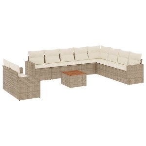 vidaXL Patio Sofa Set with Cushions Outdoor Furniture 11 Piece Poly Rattan - Beige and Cream - 1 of 4