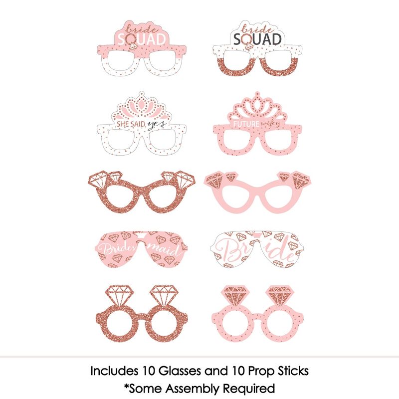 Big Dot of Happiness Bride Squad Glasses - Paper Card Stock Rose Gold Bridal Shower or Bachelorette Party Photo Booth Props Kit - 10 Count, 3 of 6