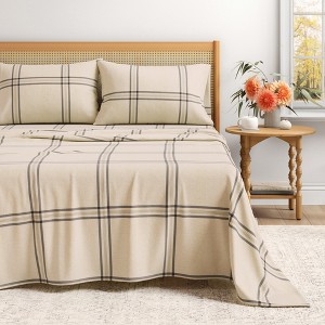 100% Cotton Plaid & Stripe Flannel Sheet Set - Great Bay Home - 1 of 4