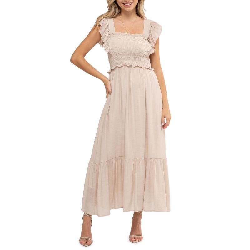 August Sky Women's Smocked Bodice Midi Dress, 1 of 8