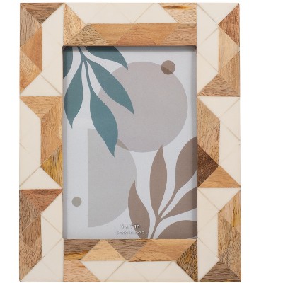 Sagebrook Home 5" x 7" Decorative Photo Frame - Contemporary Resin Wood Brown and White Geometric Design Picture Frame - Home