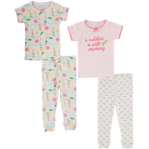 Cutie Pie Baby Girl Toddler and Infant Pajama Sleeper Set Leggings Matching  Top 4 PC Set Floral Pink Size 12M-Summer cuddles