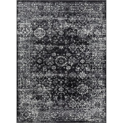 LIVN CO. Distressed Vintage Medium Pile Area Rug, Black/Cream