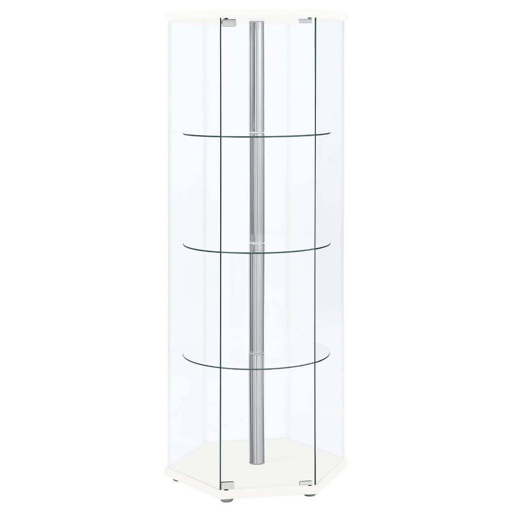 Photos - Wardrobe Coaster Zahavah Modern 4 Shelf Hexagon Shaped Glass Curio Cabinet White/Cl