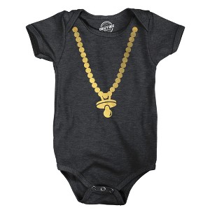 Gold Pacifier Baby Bodysuit Funny Sarcastic Golden Chain Graphic Novelty Jumper For Infants - Crazy Dog Baby Bodysuit - 1 of 4