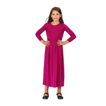 24seven Comfort Apparel Girls Three Quarter Sleeve Pleated Maxi Dress