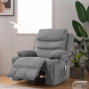 360 Swivel Rocker Chair Small Rocking Recliner, Upholstered Fabric Glider Nursery Chair with Side Pockets with Cup Holder, Massage and Heat Recliner - 1 of 4