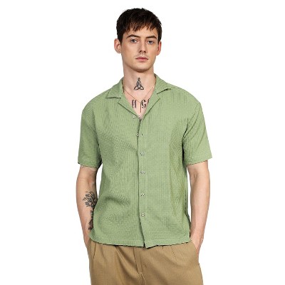 Campus Sutra Men Men's Pistachio Green Oversized Interwine Shirt