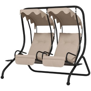 Resenkos 2-Seater Swing With Canopy, Patio Garden Swing, Poolside Relaxation, Backyard Seating, Beige - 1 of 4