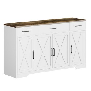 55" Farmhouse Buffet Cabinet w/3 Drawers, Wood Sideboard Storage w/Adjustable Shelves - 1 of 4