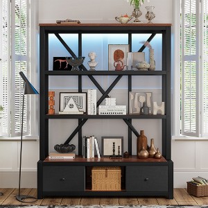 Metal Bookcase with Drawers, 3-Shelf Bookcase with LED, Display Stand for Living Room Home Office Entryway Bedroom - 1 of 4