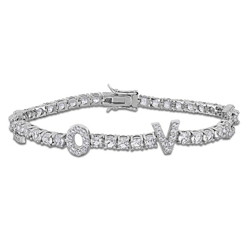 EVERLY JEWELRY | Sterling Silver  13 1/4 CT TGW Created White Sapphire Love Design Bracelet w/box clasp - image 1 of 4