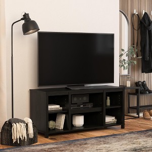 Spassway Brown/Black TV Stand with 6 Open Storage Compartments Entertainment Center TV Console Table Modern Media Cabinet for Living Room Bedroom - 1 of 4