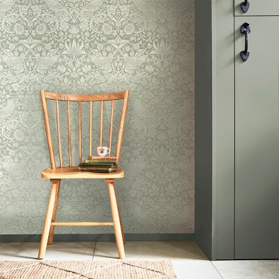 William Morris Sage Green and Gold Floral Vinyl Wallpaper