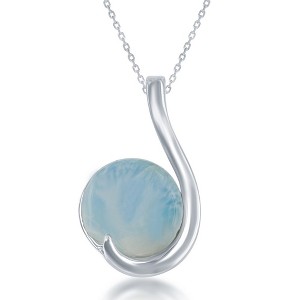 Caribbean Treasures Sterling Silver Round Larimar in Teardrop Shaped 18" Pendant Necklace - Blue - 1 of 2