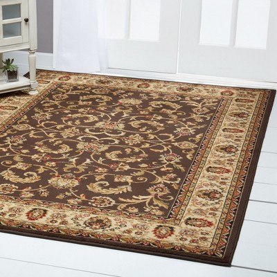 Elati Traditional Ornate Damask Brown/Ivory Area Rug, 5'2"x7'2"