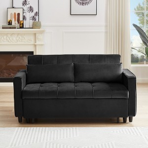 DOMETOUR Modern Velvet Loveseat Sofa Bed Convertible Sleeper for Living Room Bedroom with 2 Lumbar Pillows and Side Coffee Table - 1 of 4