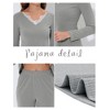 cheibear Women's Sleepwear Lounge Ribbed Knit Peplum Tops with Lace Long Sleeve Pajamas Set - 4 of 4