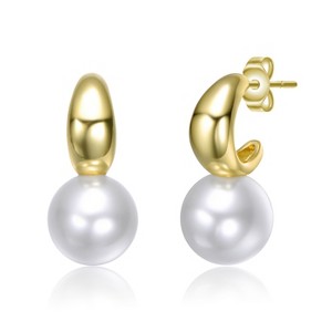 Guili 14K Gold Plated Huggie Drop Earrings with a White Pearl Feature in a Chic and Elegant Design to Enhance Any Look with Timeless Beauty - 1 of 2