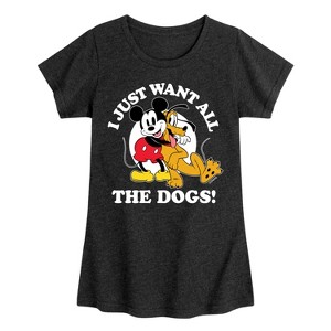 Girls' - Disney - Mickey Pluto Just Want All Dogs Fitted Short Sleeve Graphic T-Shirt - 1 of 4