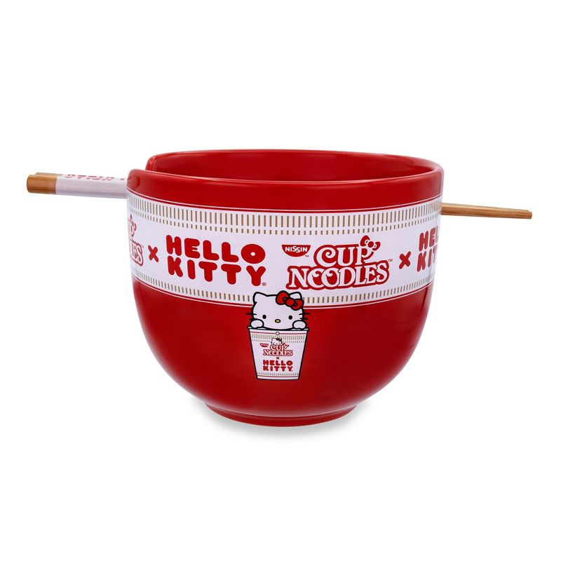 Silver Buffalo Sanrio Hello Kitty x Nissin Cup Noodles Red Ceramic Ramen Bowl and Chopstick Set, 1 of 7