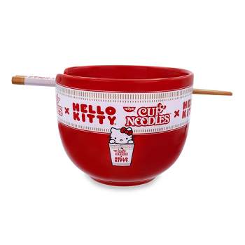 Silver Buffalo Sanrio Hello Kitty x Nissin Cup Noodles Red Ceramic Ramen Bowl and Chopstick Set