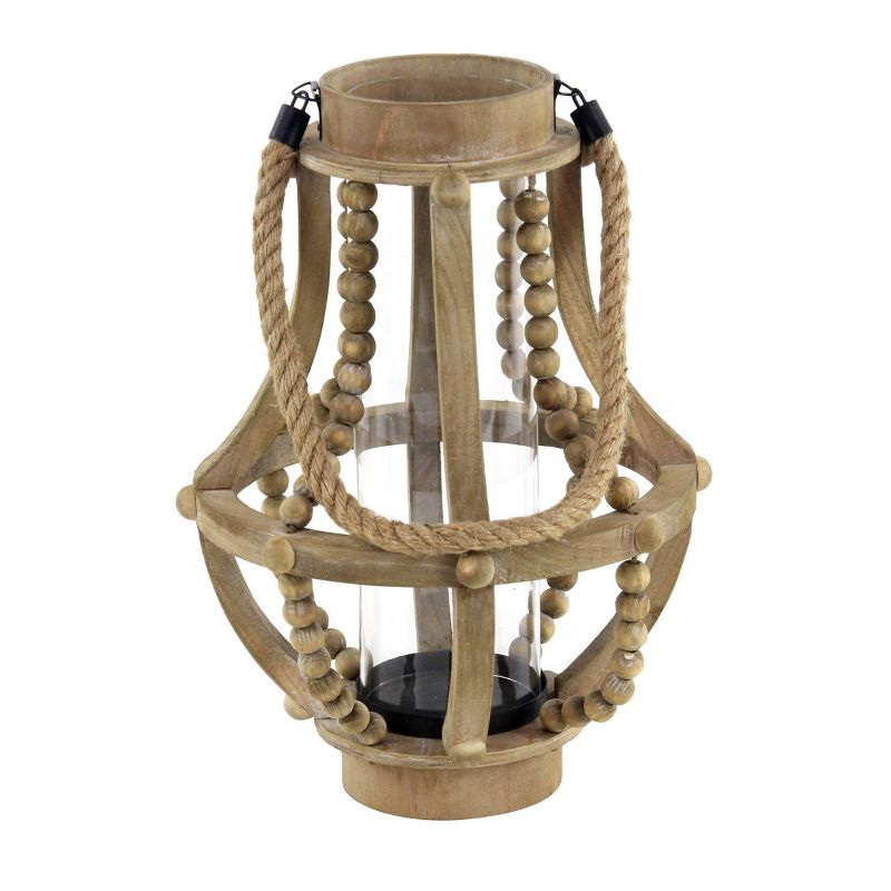 16&#34; x 10&#34; Rustic Wood/Glass Candle Holder with Rope Handle Beige - Olivia &#38; May, 4 of 9