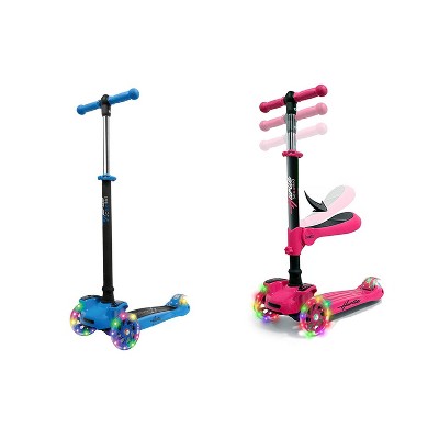 Hurtle ScootKid 3 Wheel Foldable Toddler Child Ride On Toy Scooter with 45 Pound Weight Capacity and LED Wheels, Blue and Pink (2 Pack)