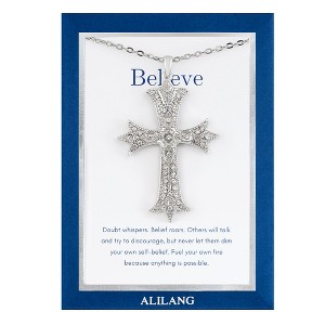 Anna-Kaci Silver Tone Crystal Rhinestone Cross Patonce Necklace with Religious Message Card & Envelope Jewelry Gift - 1 of 4