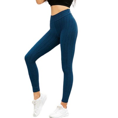 Anna-kaci Women's High Waisted Yoga Pants Tummy Control Textured Honey Comb  Leggings - Small , Blue : Target