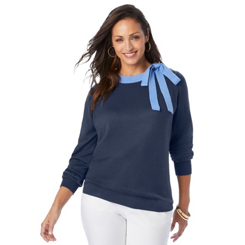 Jessica London Women's Plus Size Tie-neck Sweater, 30/32 - Navy