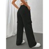 Womens Pants Elastic Waist Drawstring Side Pocket Straight Leg Cargo Sweatpants Black M - 2 of 3