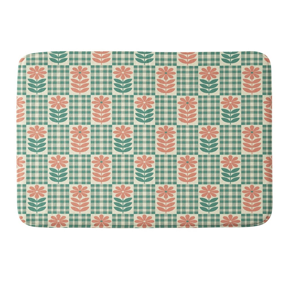 Photos - Bath Mat Deny Designs Jenean Morrison Gingham Floral Green Memory Foam Bath Rug Green: Abstract Microfiber, Machine Washable, Rectang