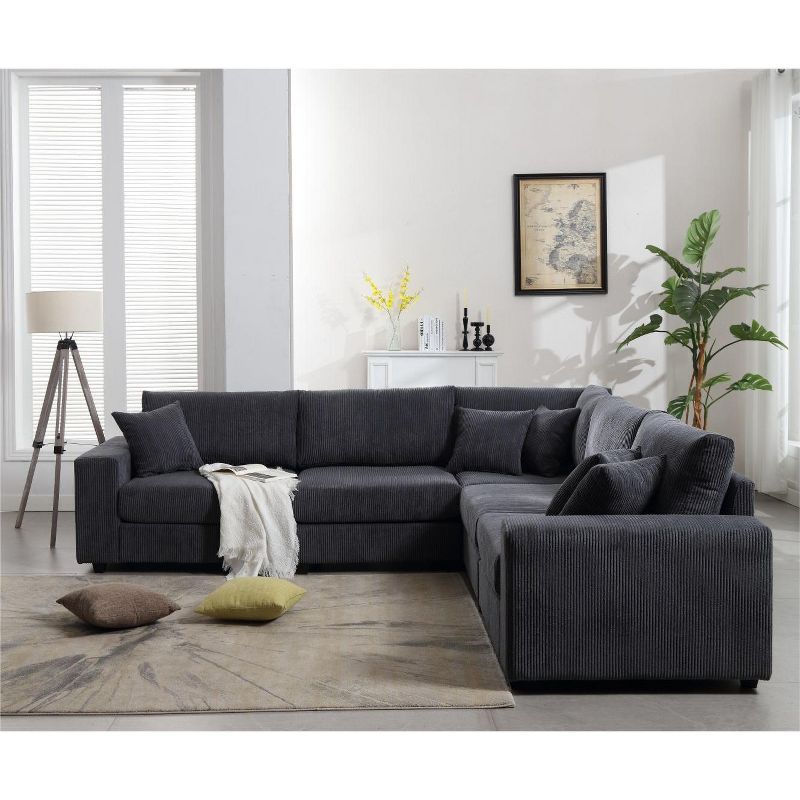 117.2" Modular Sectional Sofa Set, Corduroy Upholstered Deep Seat Comfy Sofa Couch-ModernLuxe, 2 of 12