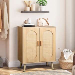 KTMBDW Modern Rattan Shoe Storage Cabinet with Double Doors and Adjustable Shelves, Accent Cabinet for Living Room, Bedroom, Hallway - 1 of 4