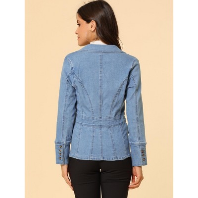 Allegra K Women's Regular Fit Casual Notched Lapel Long Sleeve Denim Pockets Blazer Medium Baby Blue — фото 5