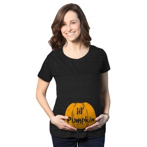 Maternity Lil Pumpkin Pregnancy Fall Baby Halloween Cute T-Shirt - Crazy Dog Maternity T Shirt - 1 of 4