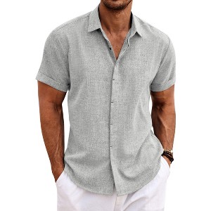 COOFANDY Men's Linen Short Sleeve Casual Button Down Beach Summer Wedding Shirt - 1 of 4