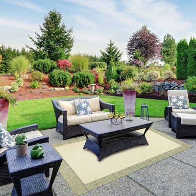 Elegant Beige/Green Synthetic Indoor/Outdoor Easy-Care Rug, 7'9" x 10'2"
