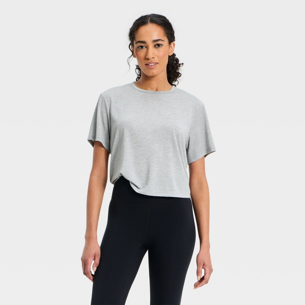 Women's Beyond Ease Short Sleeve Boxy T-Shirt - All In Motion™ Heathered Gray S