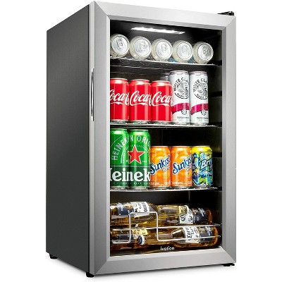 Ivation 101 Can Beverage Refrigerator | Freestanding Ultra Cool Mini Drink Fridge | Beer, Cocktails, Soda, Juice Cooler for Home & Office | Reversible Glass Door & Adjustable Shelving